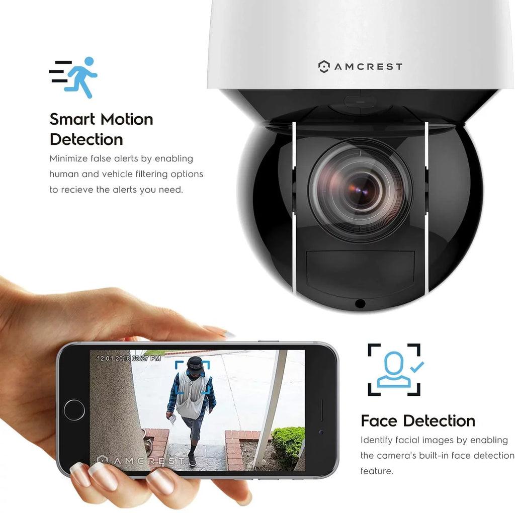 Amcrest 4MP Outdoor   +  Camera Pan Tilt Zoom (Optical 32x Motorized) UltraHD + Camera Security Speed Dome, People and Vehicle Detection , 492ft Night Vision + (802.3at) IP4M-1083EW-