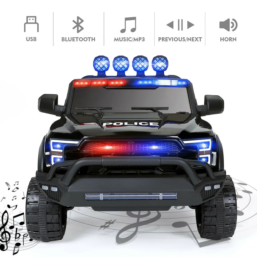 6 Wheels 12V Kids Ride on Police Car Toy with Remote Control (Black)