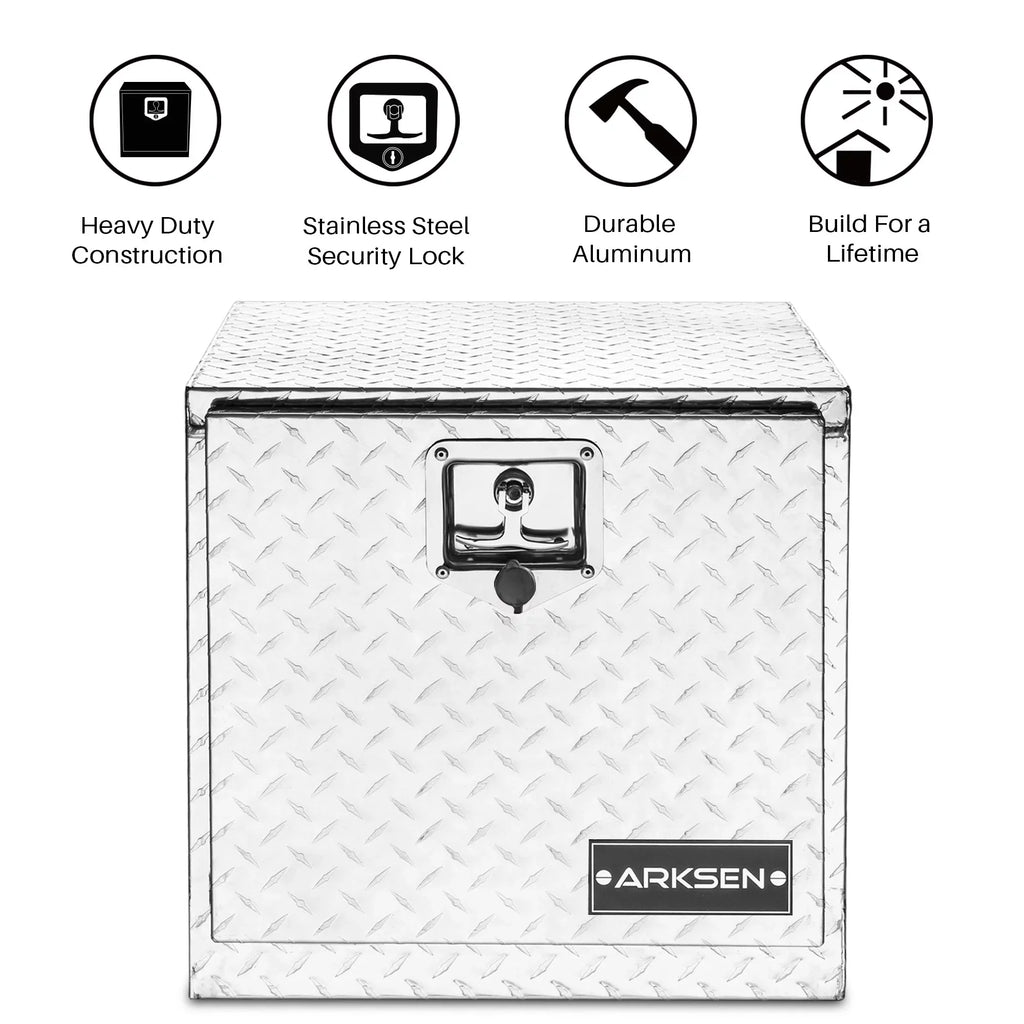 18" Aluminum Truck Underbody Diamond Plate ToolBox w/ T-Handle Latch Durable Pickup Trailer Storage Organizer Tool Box Key Lock, Silver