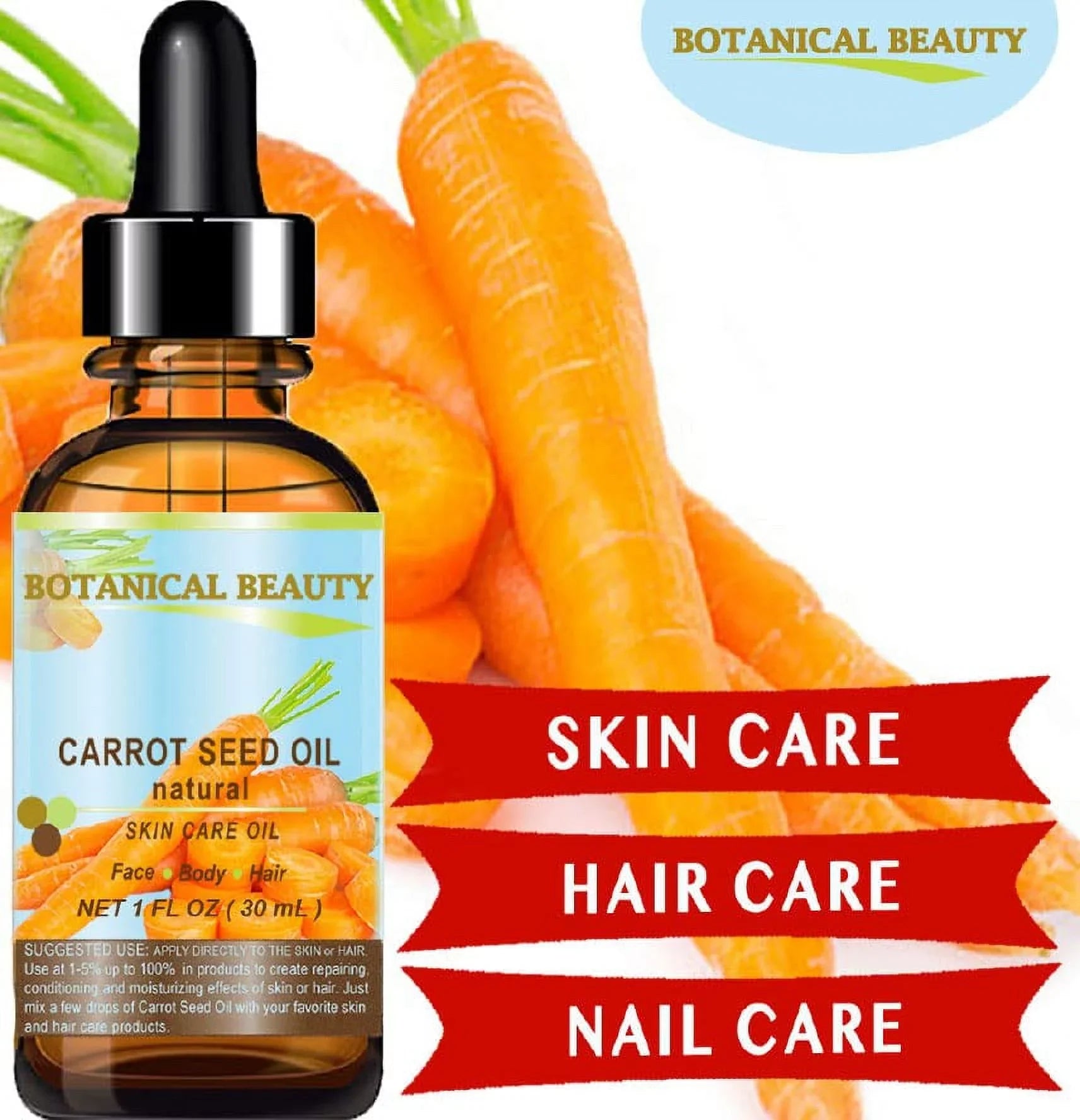 Carrot Seed Oil 100 % Natural Cold Pressed Carrier Oil. 4 Fl.Oz.- 120 Ml. Skin, Body, Hair And Lip Care. "One Of The Best Oils To Rejuvenate And Regenerate Skin Tissues.” By Botanical Beauty