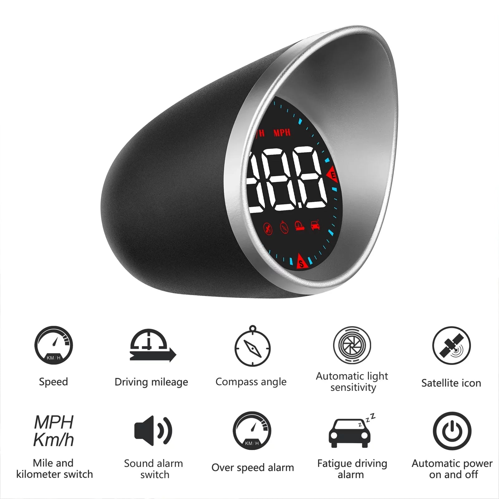 Htovila Car  Car Head-up Display Digital Speedometer Display Driving Mileage, Compass Angle, Overspeed and Fatigue Driving
