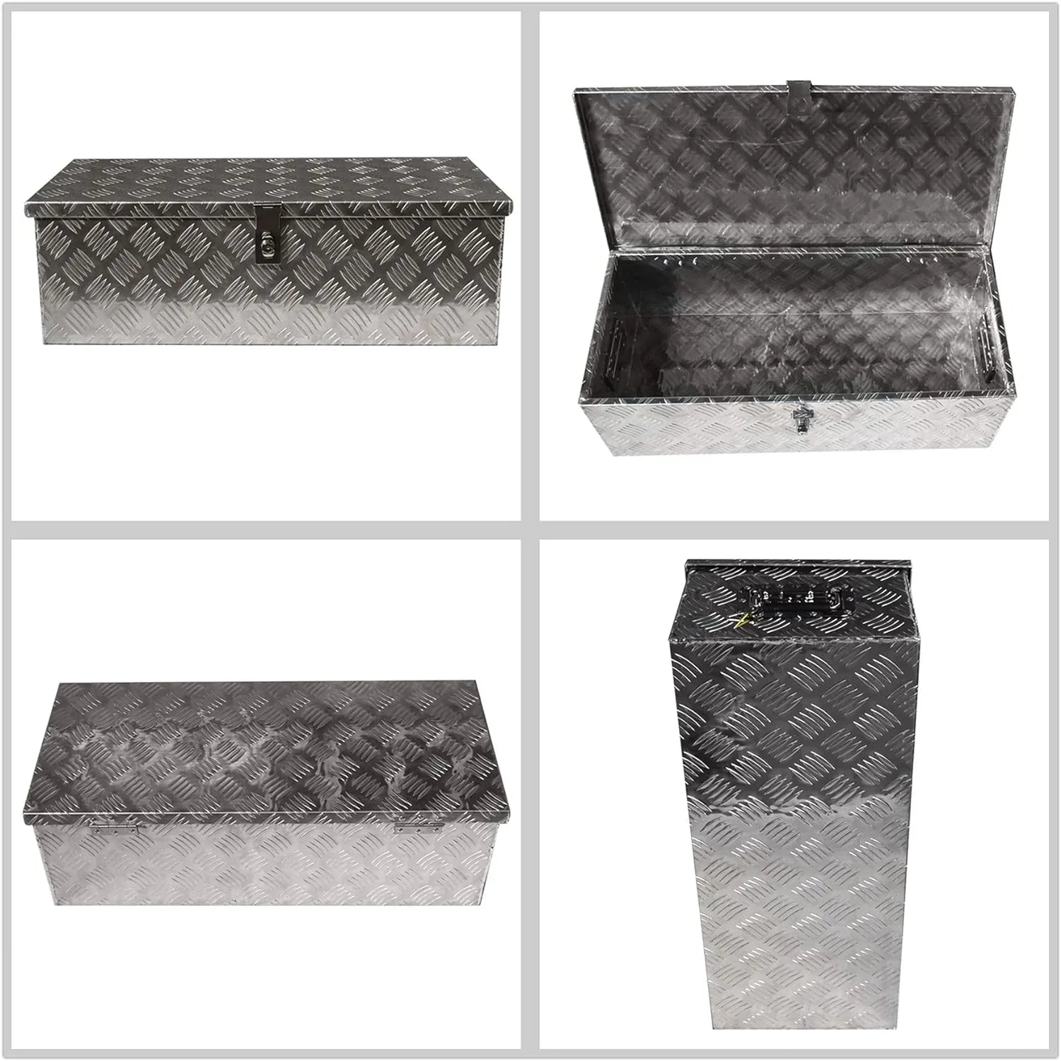 30 Trailer Tongue Tool Box Diamond Tread Aluminum Heavy Duty Truck Pick Up Underbody Flatbed  Storage Organizer Handling Tools Weather Resistant w/Lock Sliver