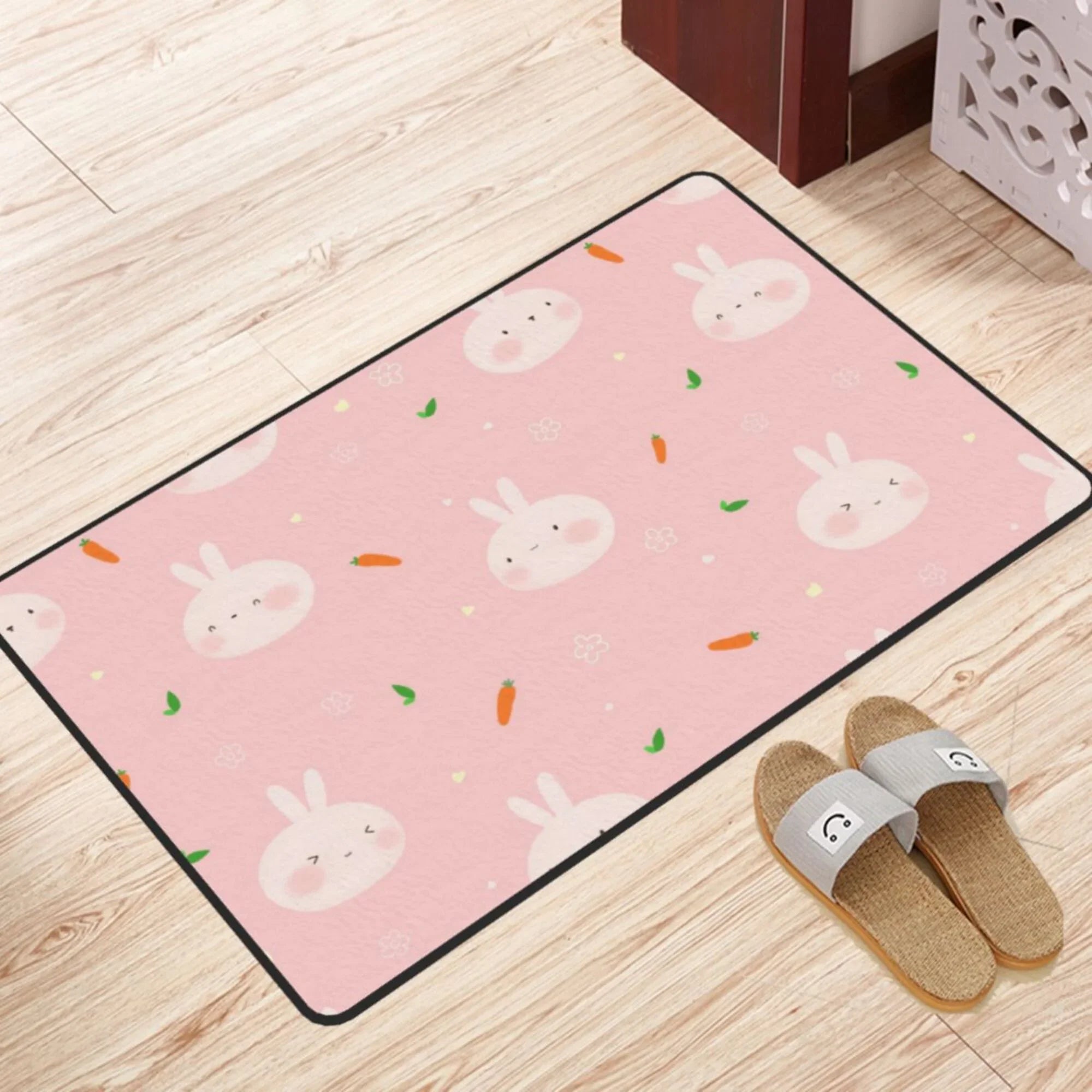 Cute Rabbit Carrot Flower Area Rugs Doormat Outdoor Entrance , Facecloth Non-slip Floor Mat Rug for Living Room Kitchen Sink Area Indoor 36"x24"