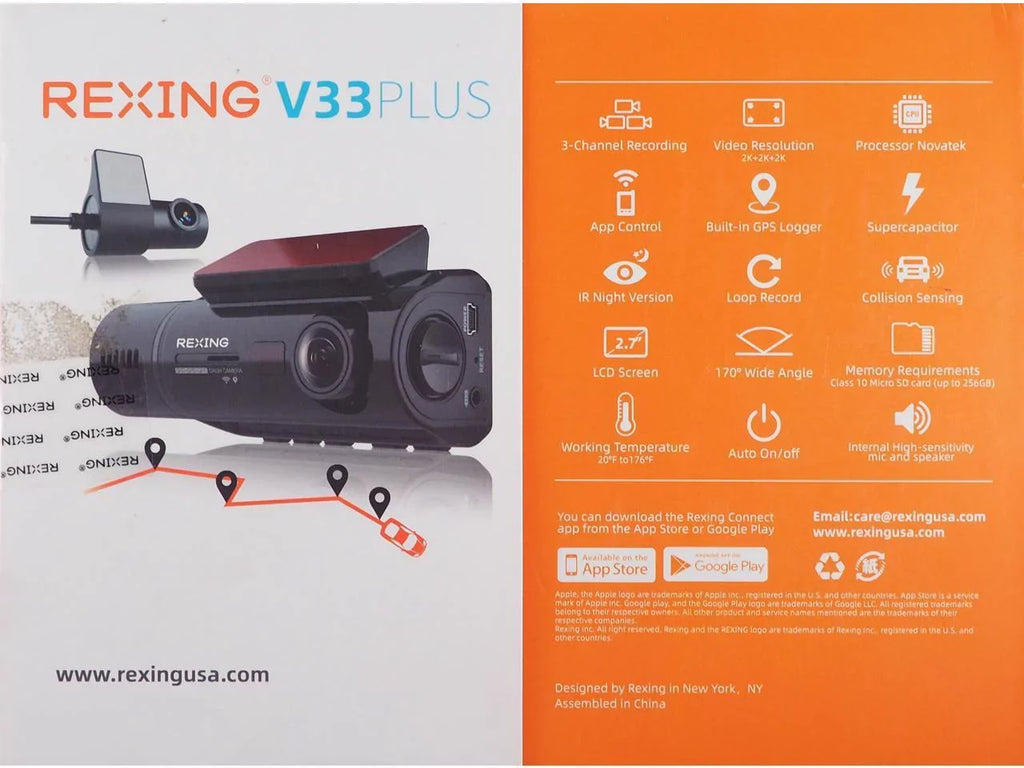 Rexing V33 3 Channel 1440p+1440p+1440p Resolution Dashcam with  Front +Cabin +Rear camera,  -V33