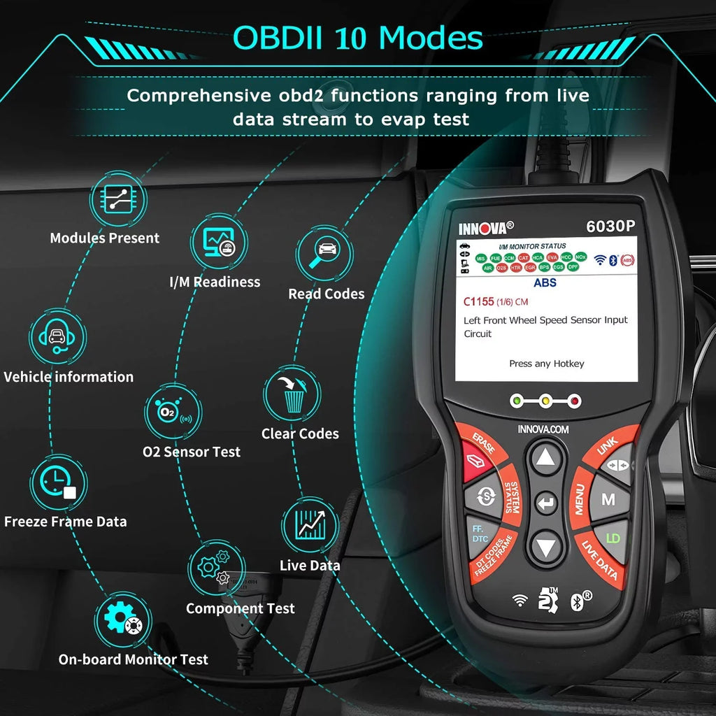 6030P OBD2 Scanner Check Engine  Code Reader Automotive Diagnostic Scan Tool 12V Battery Alternator Test Full  Modes for   Car Scanner Automotive Scanner Analyzer Turn off