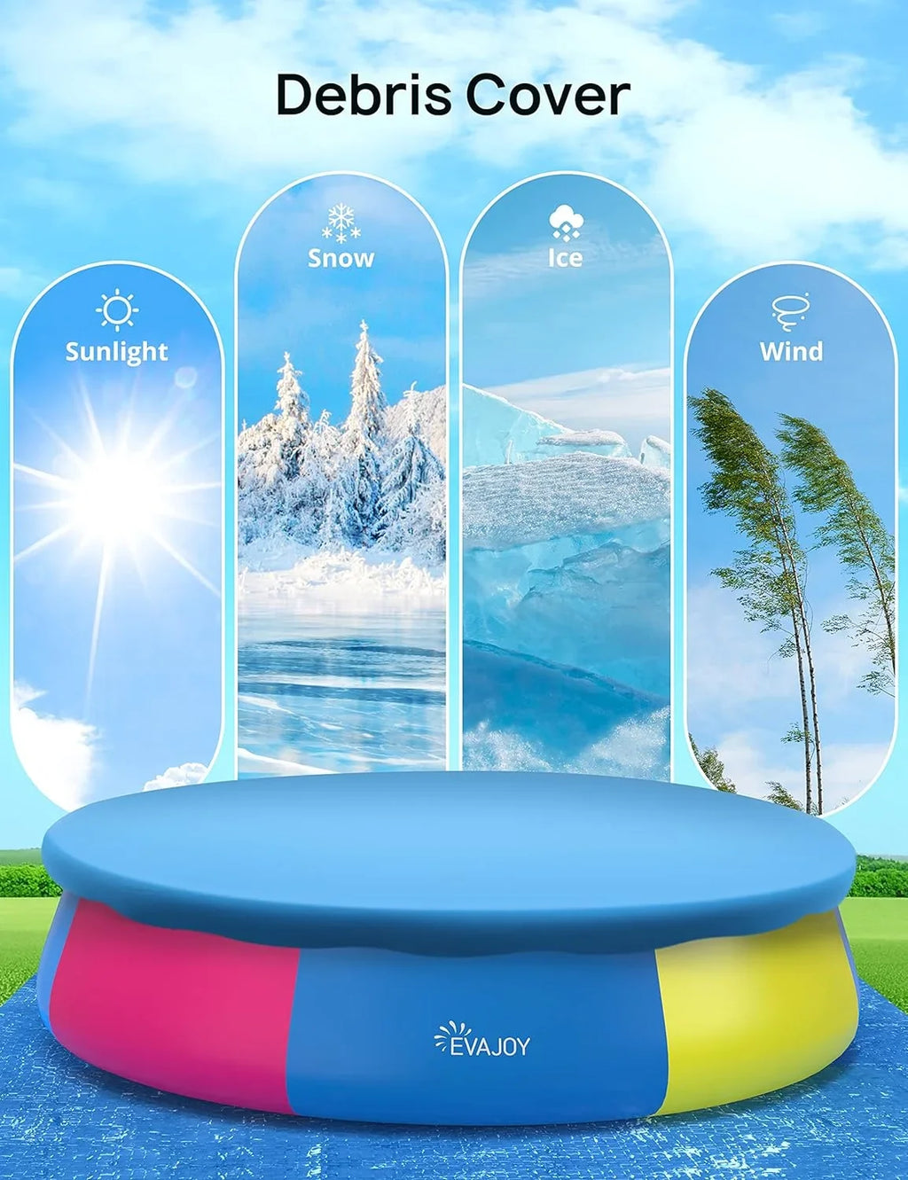 Track 7 15ft *35in Inflatable Swimming Pool Include Filter Pump, Ground Cloth and Cover, Blue
