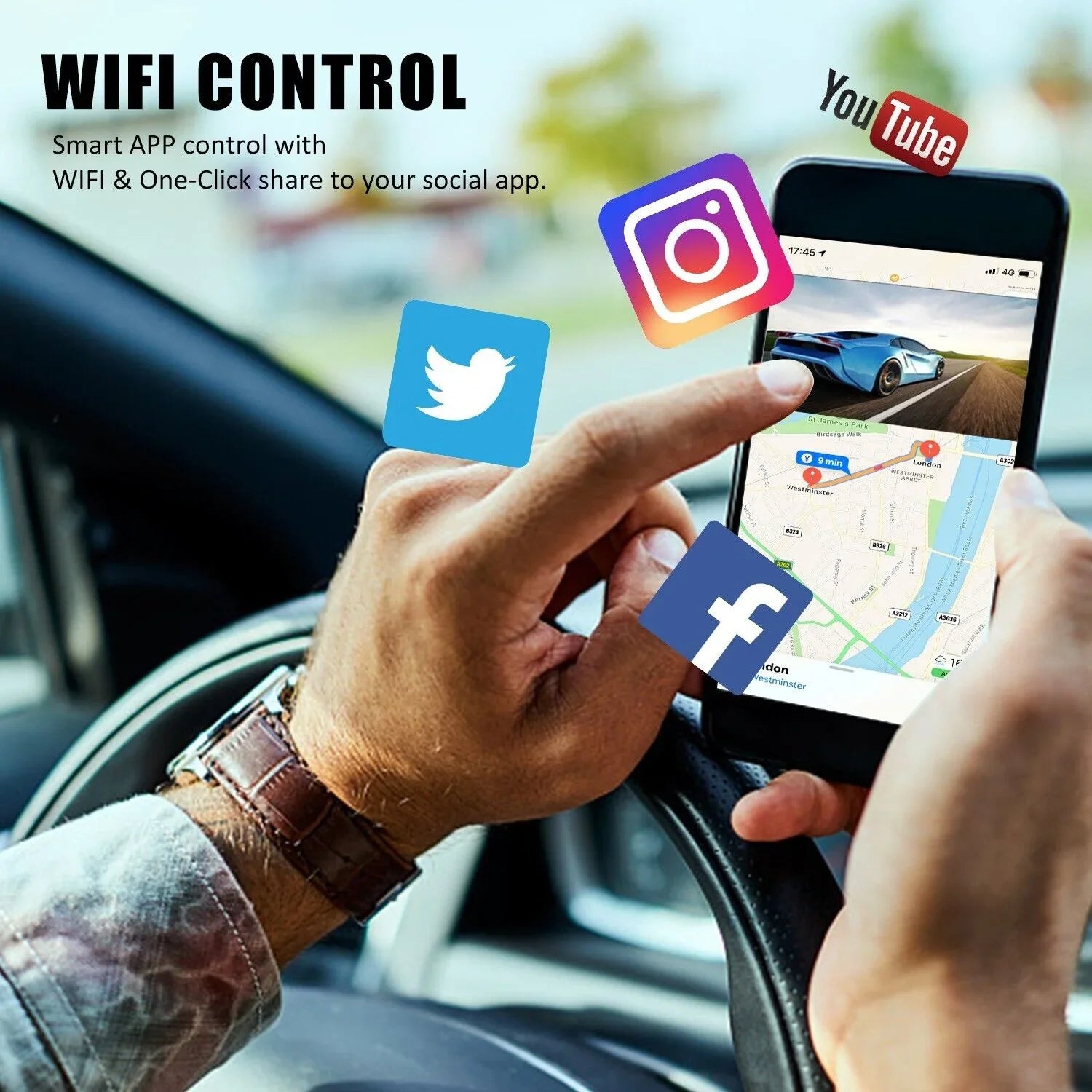 3 Lens Cars True 4K Dual Dash Camera Front & Rear WiFi& Track Video Recorder