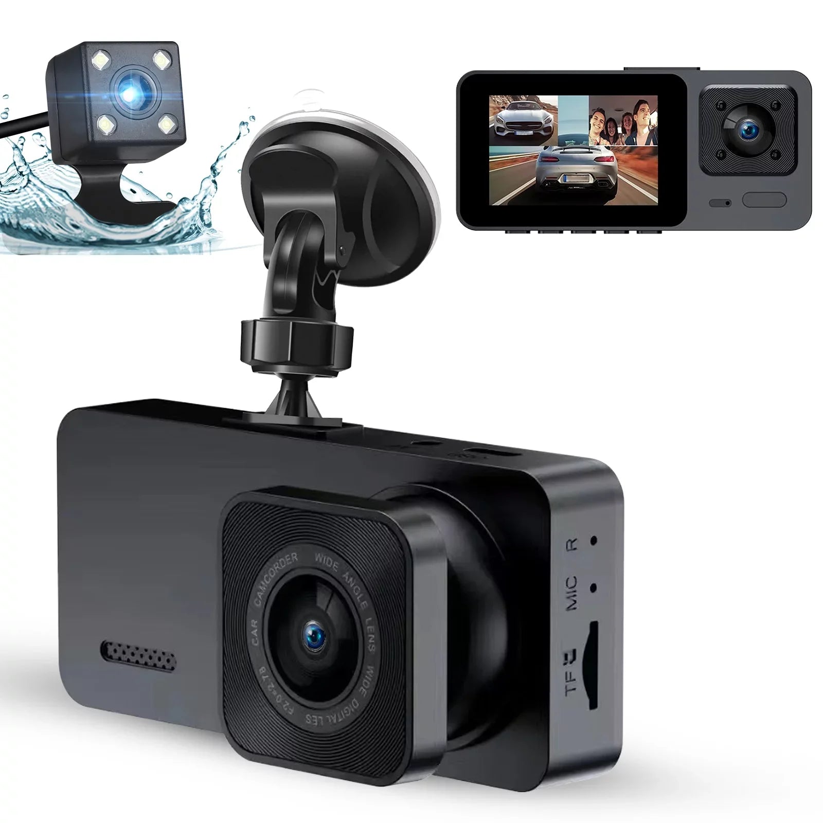 Dash Cam Front and Rear,  3 Channel Dual Dash Camera, 1080P  Screen Car Camera  Backup Cam with Night Vision