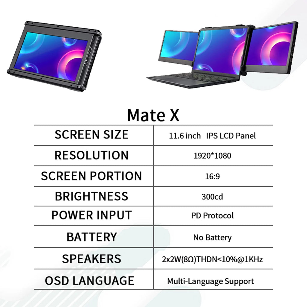 Mate X Dual Screen Monitor 11.6-inch Portable Monitor for Laptop, Full   1080P Display