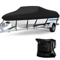 AngLink 17 - 19 ft Waterproof Boat Cover - Heavy Duty 600D Polyester Oxford All Weather Protection Bass Runabout Boat Cover, Durable and Trailerable, Fit for Fishing Boat V-Hull -Hull | Black