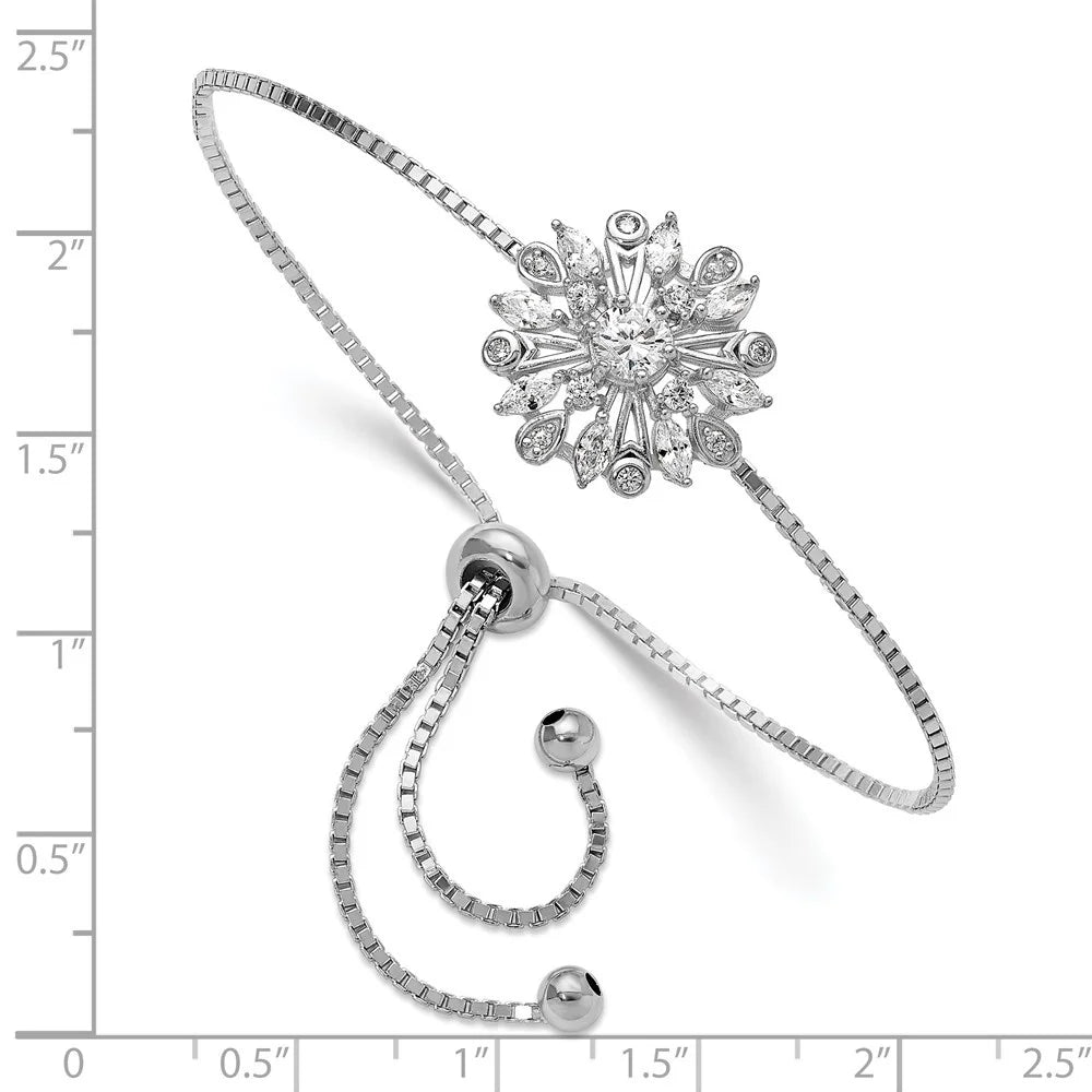 Auriga 925 Sterling Silver Rhodium-plated Floral  Adjustable Bolo Bracelet for Women