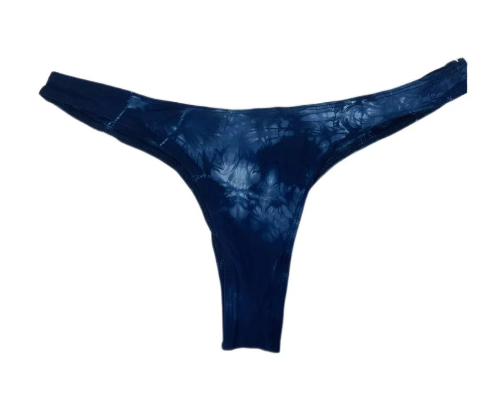 Frankies Women's Sunny Thong Swim Bottom, Tie Die Blue, L