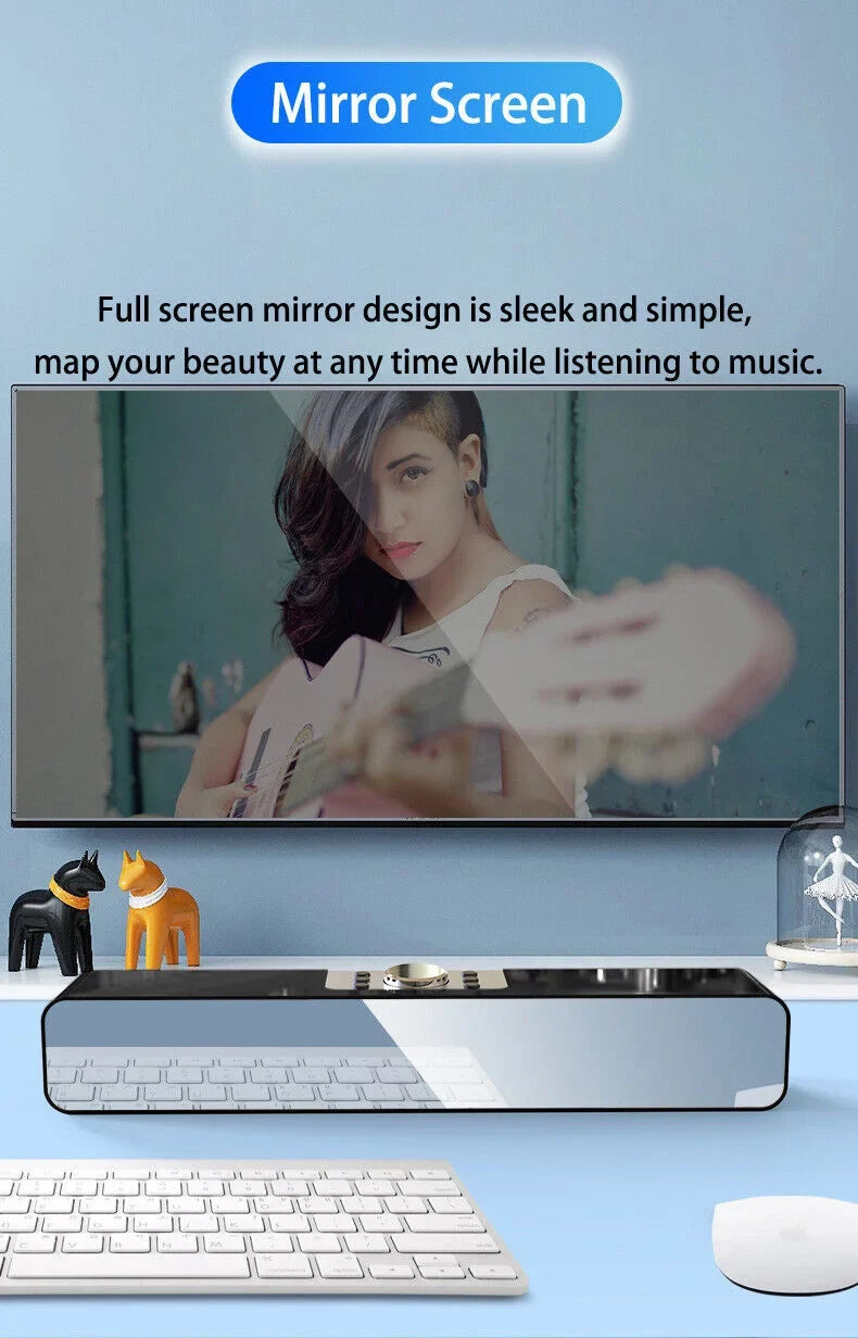 G·  Mirror Screen Bluetooth Sound Bar Speaker Wireless Subwoofer Home  Theater(Black)