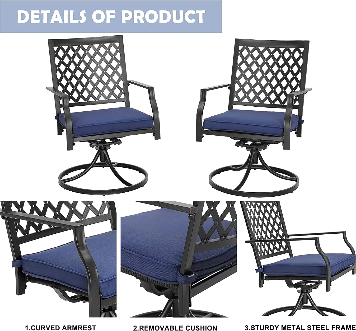 Patio Swivel Rocker Chairs Furniture Metal Outdoor Dining Chairs With Cushion Set Of 2