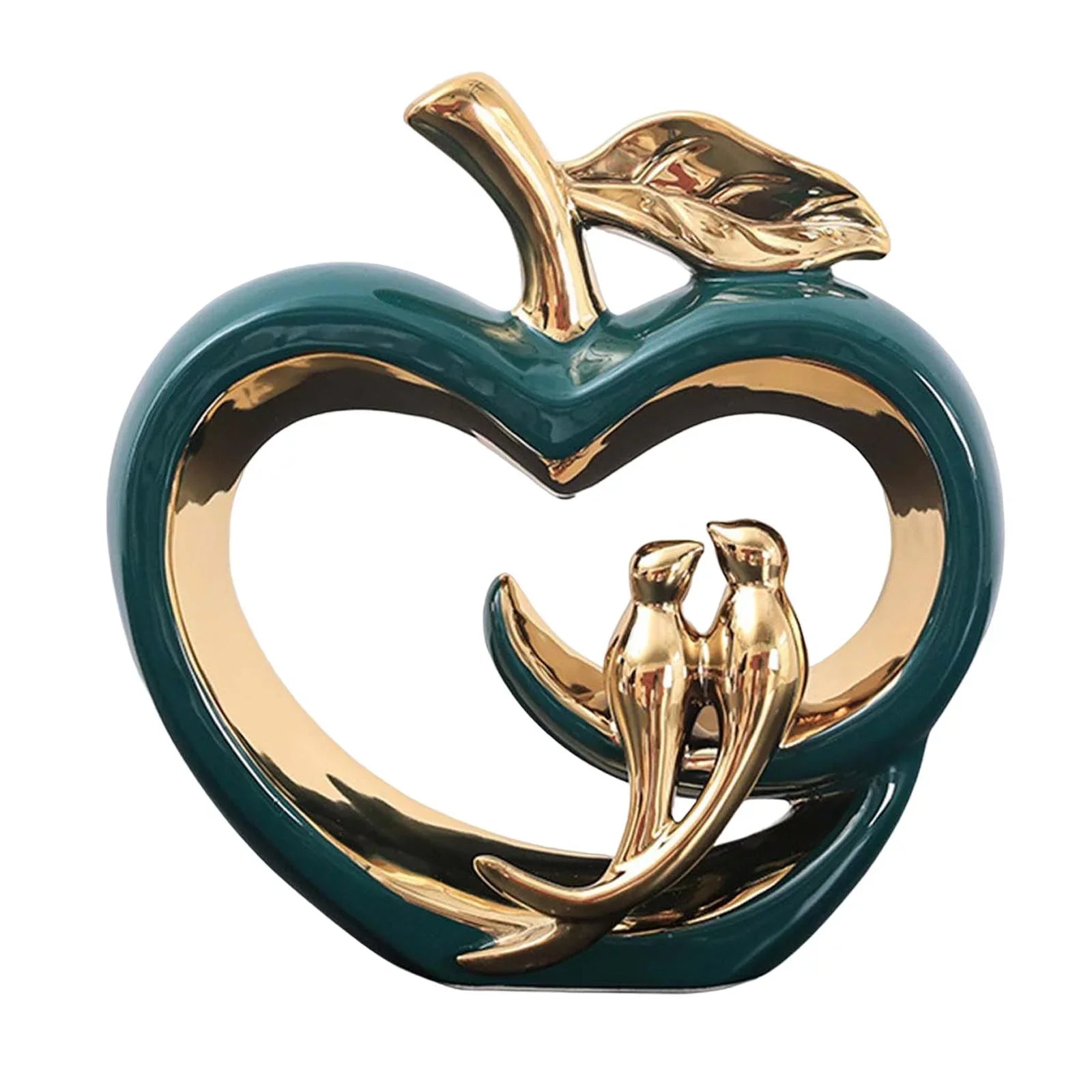 Modern Ceramic Fruit Statue Ornaments Hollow Heart Shape Sculpture, for Living Room, Fairy Garden Desktop Furnishings Gift , Green
