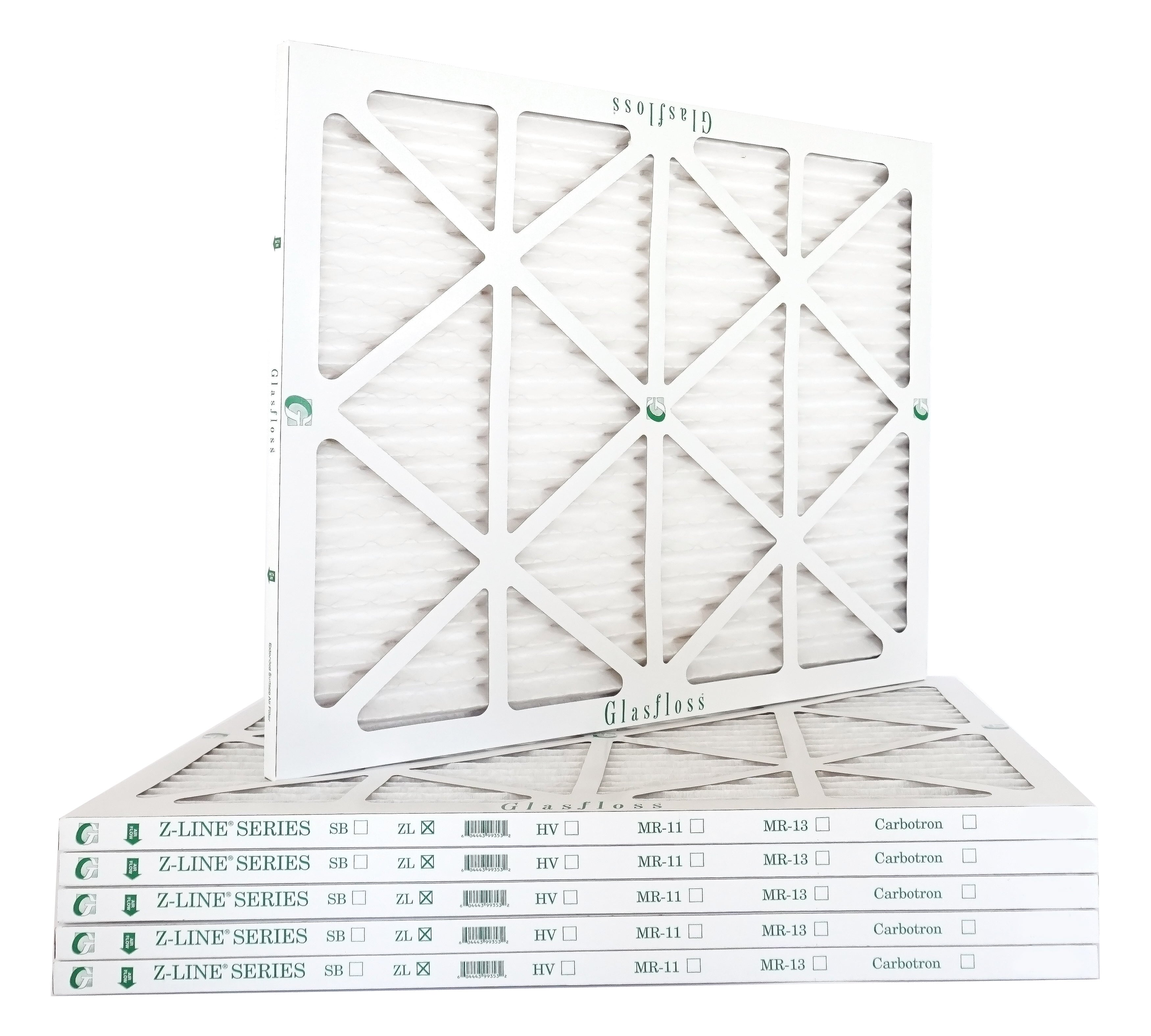Glasfloss Air Filter 25x25x2 - 2"  10 - (Pack of 6) - Pleated  or  Air Filter - Furnace Air Filter - Home or Office - Made In The .