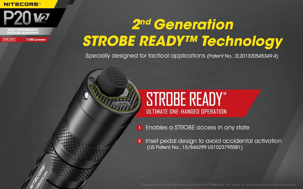 Combo: Nitecore P20 V2 Tactical  Flashlight -  -L2 V6 - 1100 Lumens w/NL189 Battery +2x Free Eco-Sensa CR123A Batteries