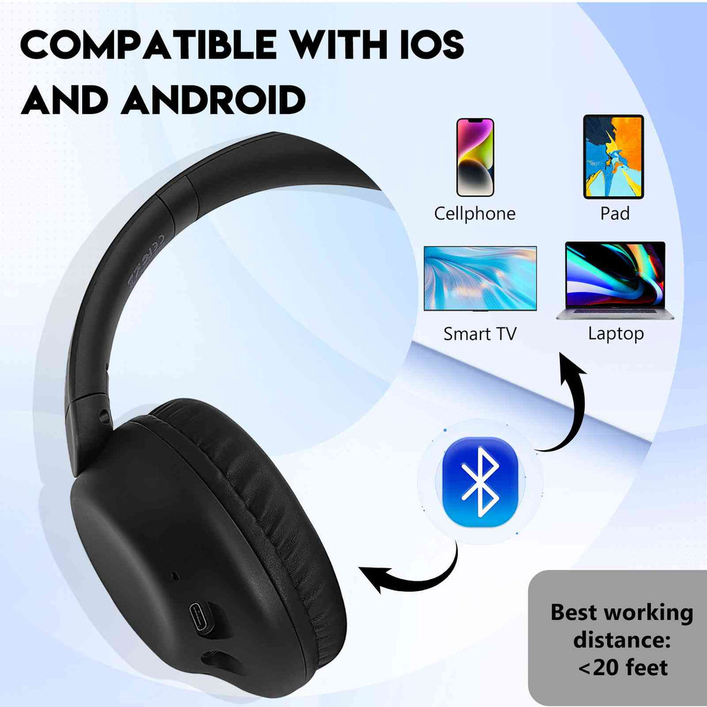 UrbanX Perfect Comfort 955  Overhead Wireless Bluetooth Headphones For Asus Zenfone 5z ZS620KL Noise-Cancelling, with – Black