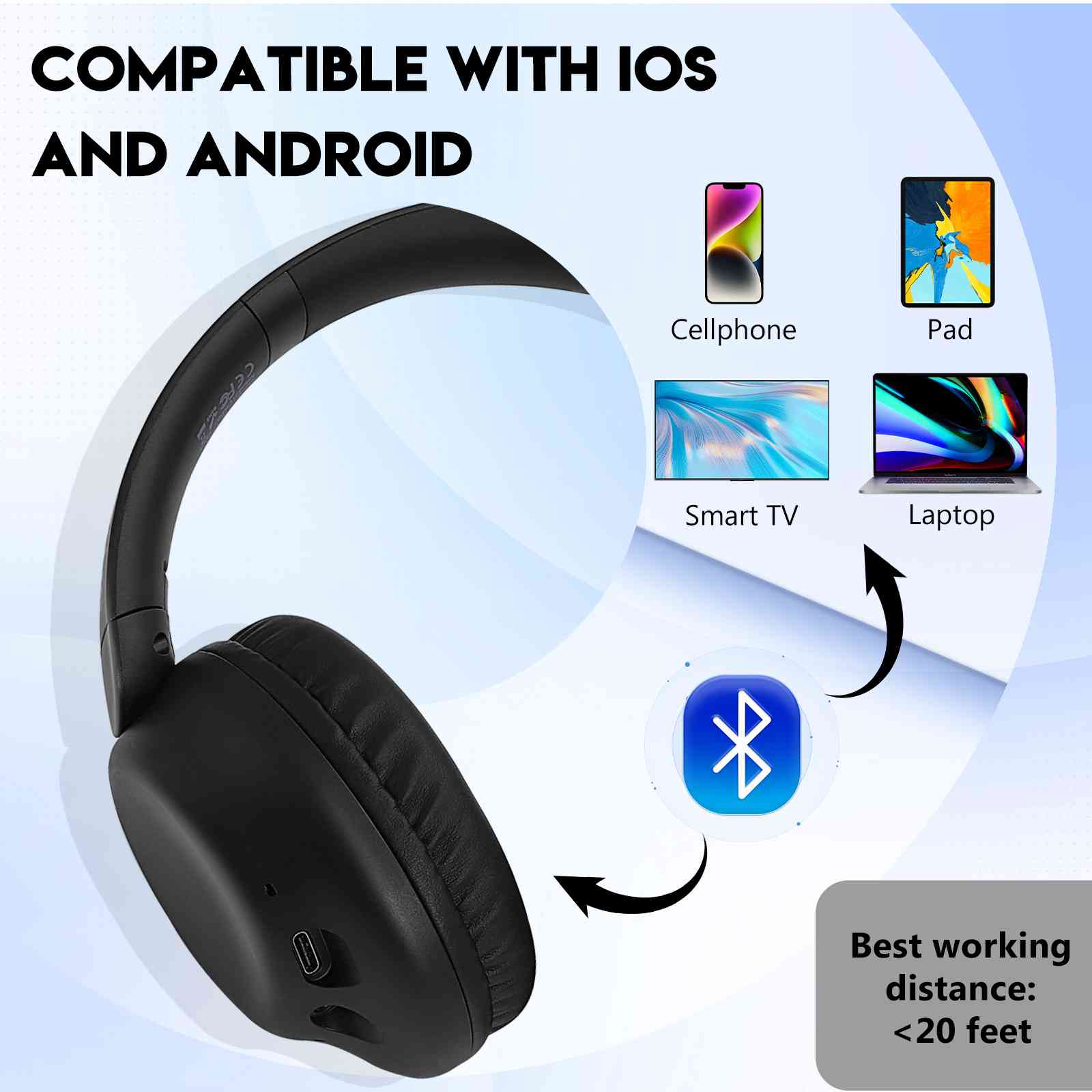 UrbanX Perfect Comfort 955  Overhead Wireless Bluetooth Headphones For Asus Zenfone 5z ZS620KL Noise-Cancelling, with – Black