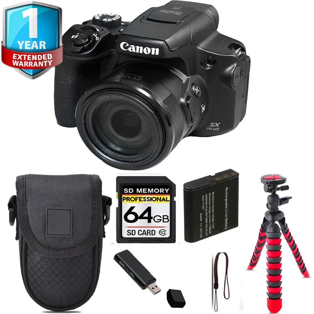 Canon PowerShot SX70  Digital Camera + Tripod + 1 Yr Warranty - 64GB Kit