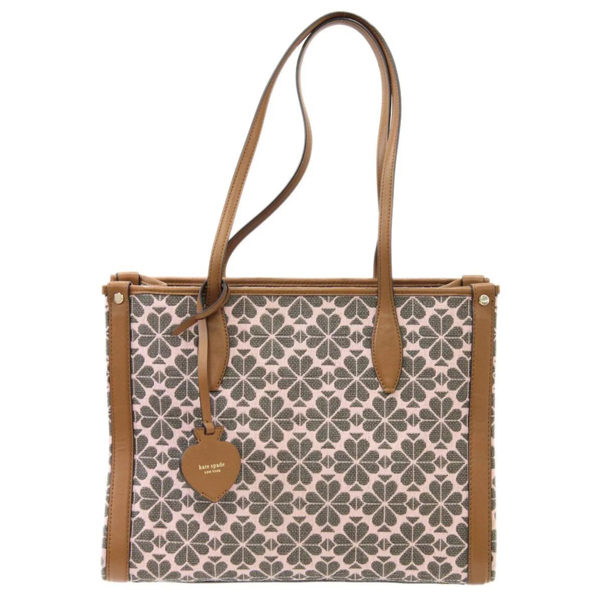 Pre-Owned Kate Spade spade flower collection tote bag shoulder jacquard leather pink x brown women's  (Good)