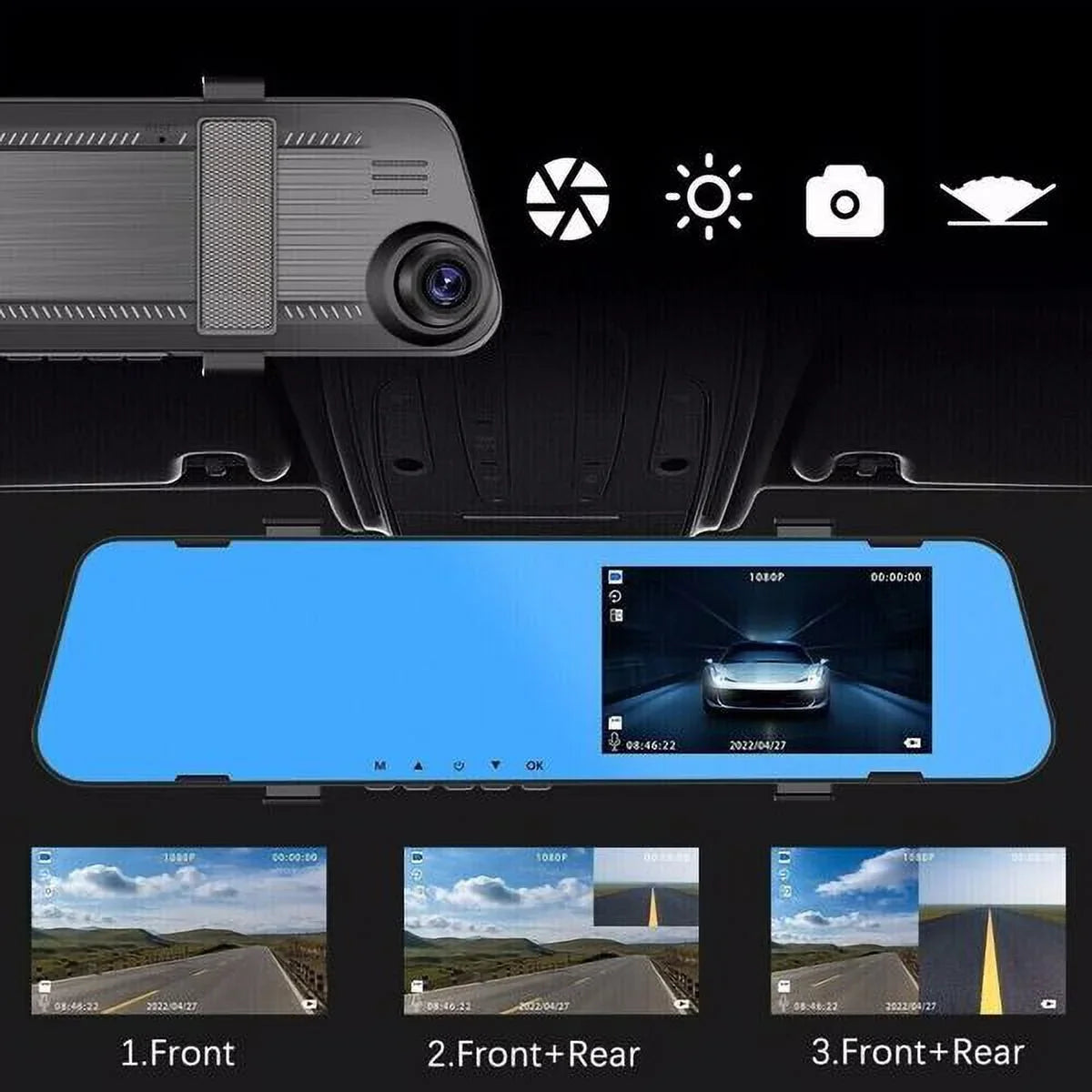 Fithood 1080P Rearview Mirror Car  Dual Dash Cam Camera Front Rear  Video Recorder