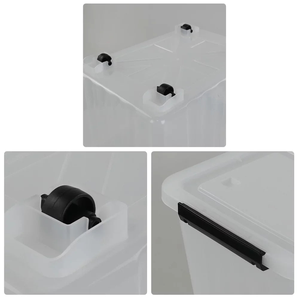 Kekow 4-Pack Clear Plastic Large Storage Box, 30 L Latch Storage Bin with Wheels