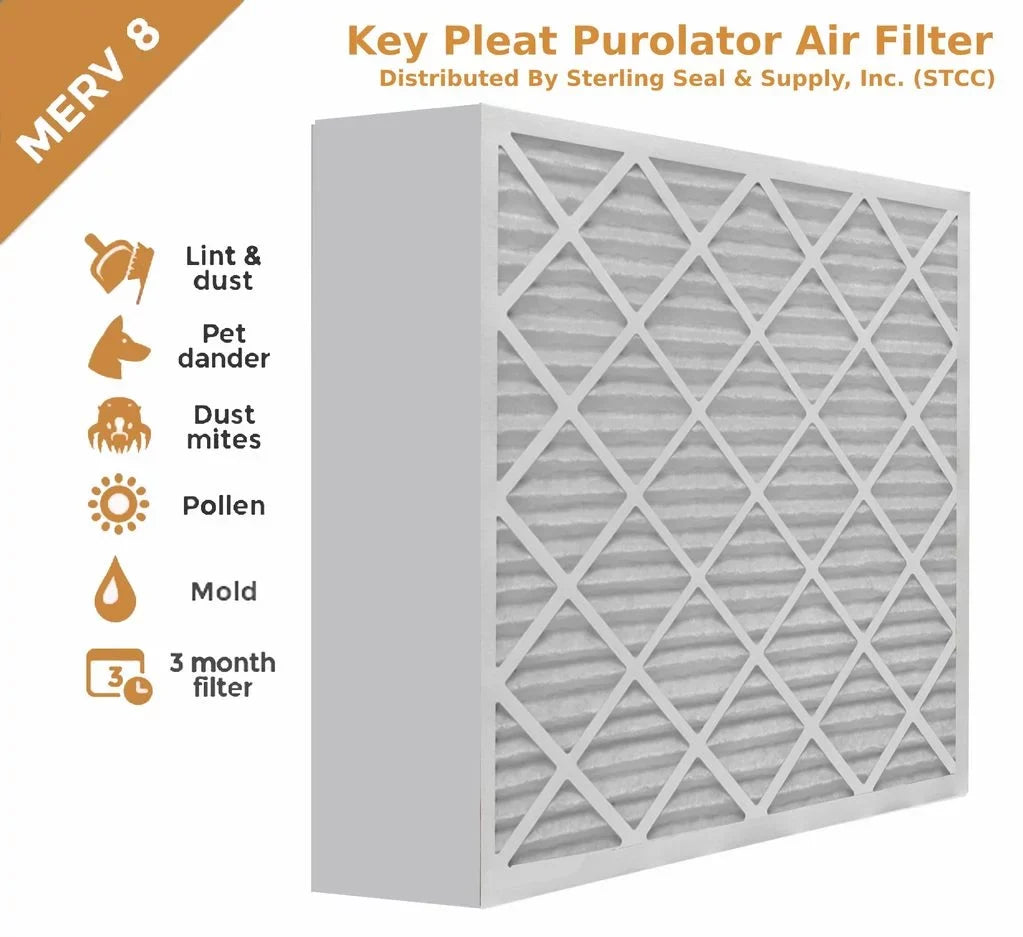 20x20x4 Key Pleat Purolator Air Filter -  8 (3 Pack)