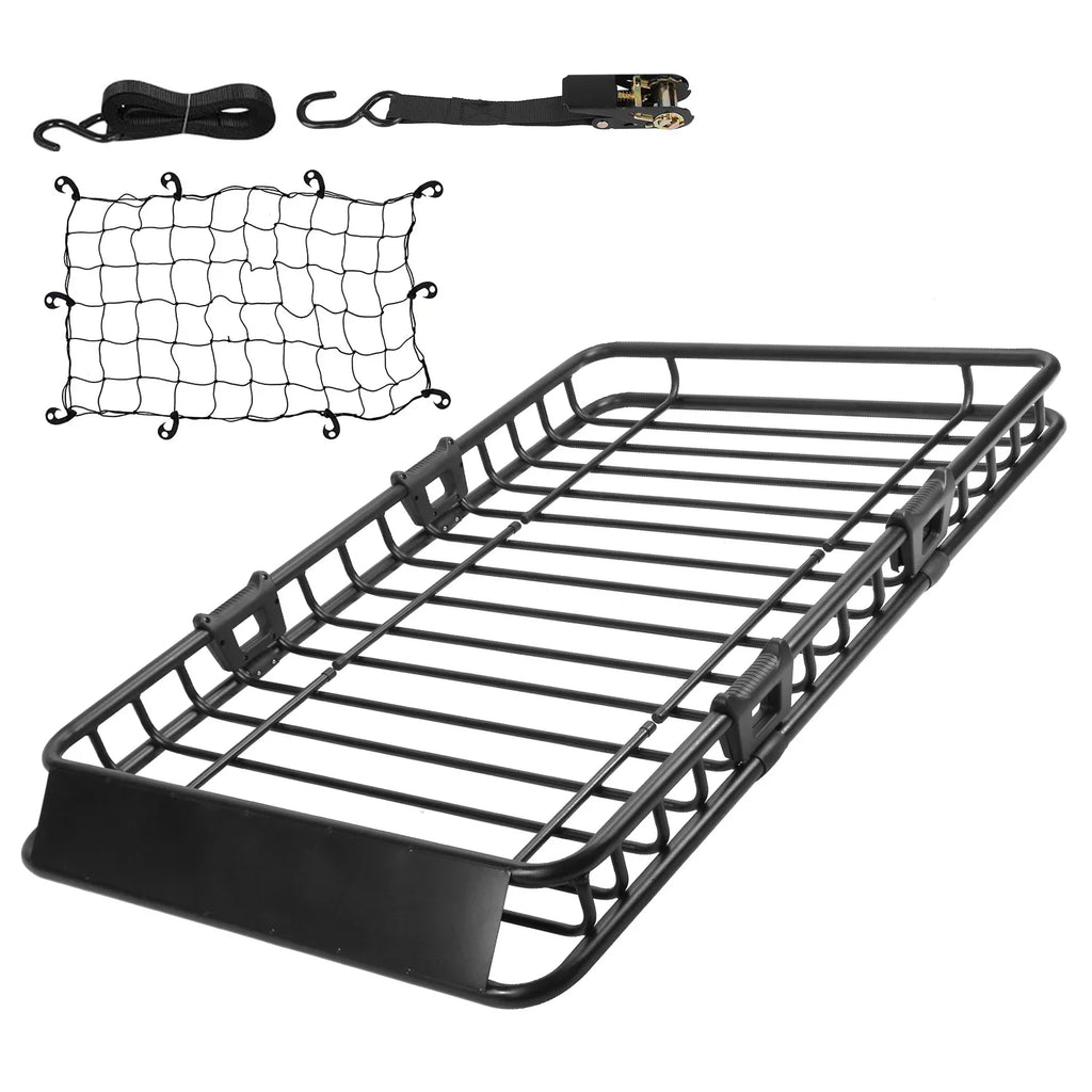 Universal Roof Rack Cargo Carrier, iMounTEK Extension Car Top Luggage Basket, 220 lb. Capacity Roof Rack Basket with Elastic Net and 10 Hooks, 63x39x6.3in, Black