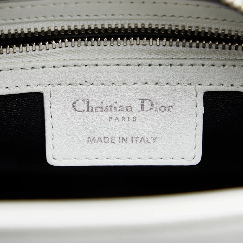 Pre-Owned Authenticated Medium Lambskin Paradise Lady Dior Leather White Satchel Unisex (Good)