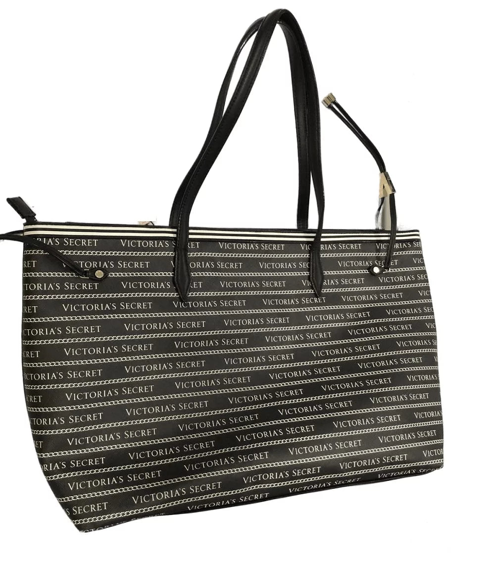 Victoria's Secret Victoria Carryall Tote Hand Bag Black Logo