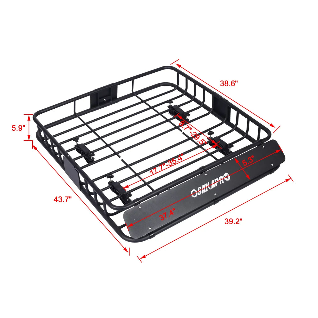 Universal Fit Black Steel Top Mount Roof Rack 43" Heavy-Duty Steel Weatherproof - Rooftop Cargo Carrier Basket