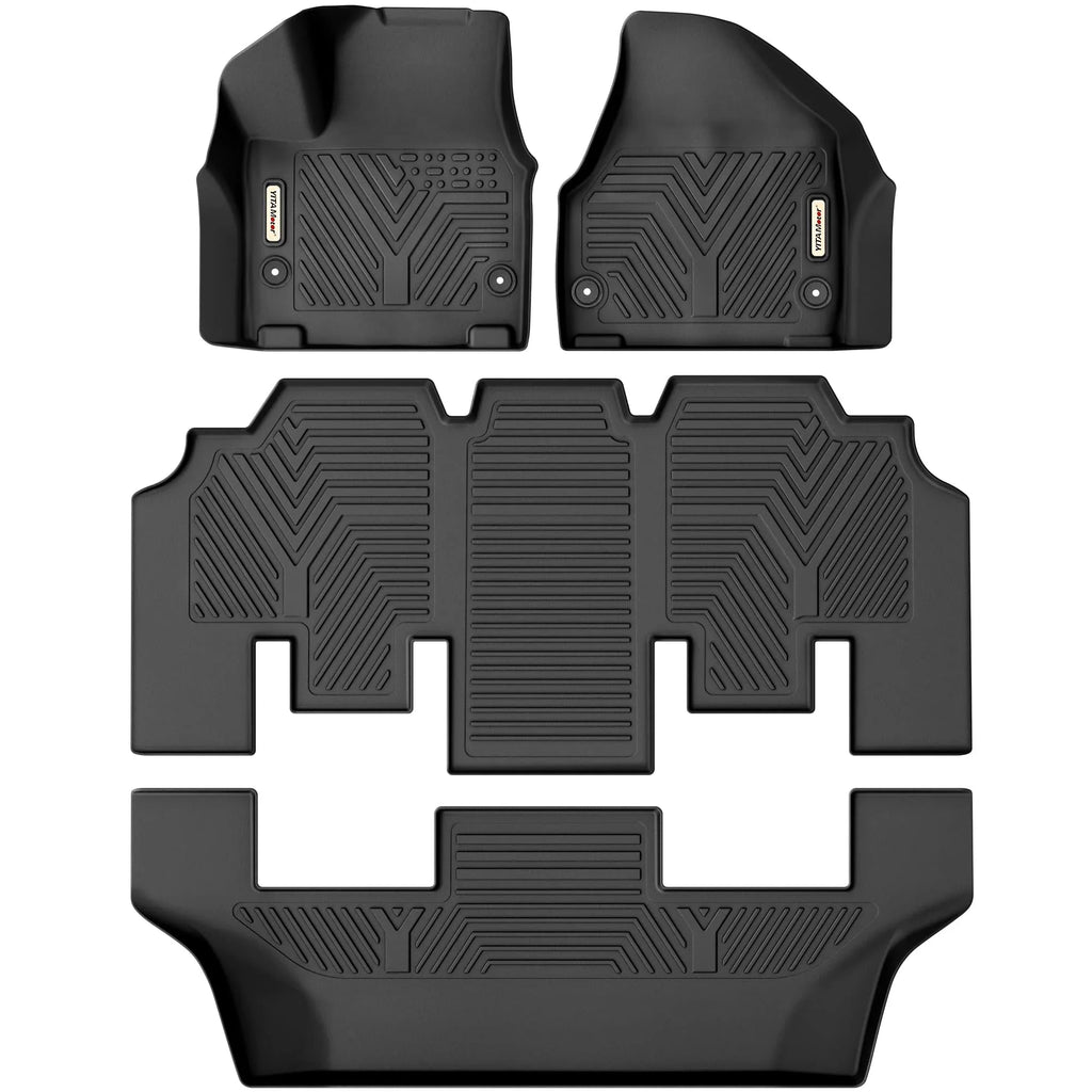 Ledkingdomus Floor Mats 3 Row Liner Set Black for 2017-2021 Chrysler Pacifica 1st 2nd 3rd Floor Liners all weather