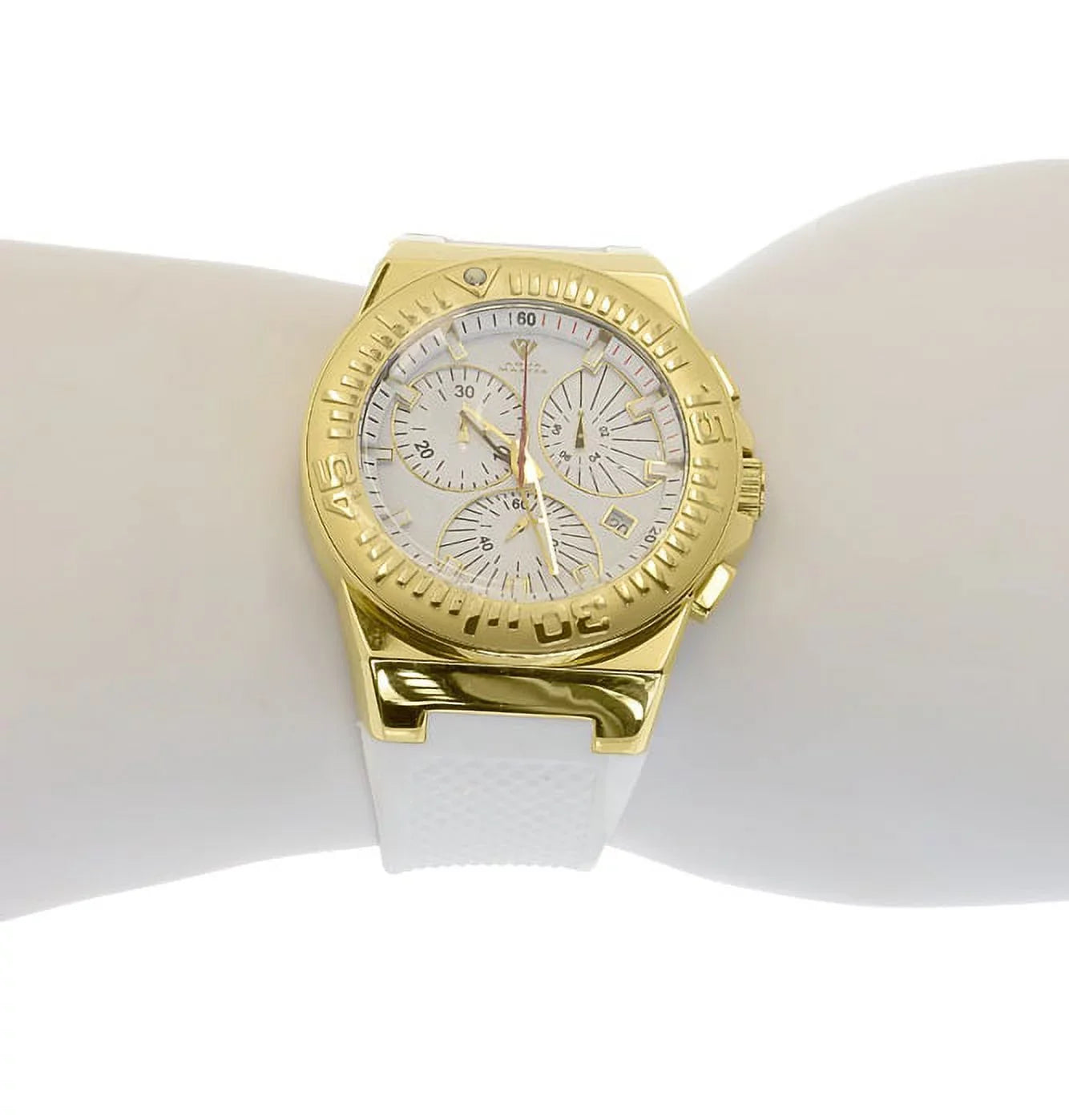 Mens Gold Tone Joe Rodeo Jojo 49mm White Silicone Band Chronograph Watch