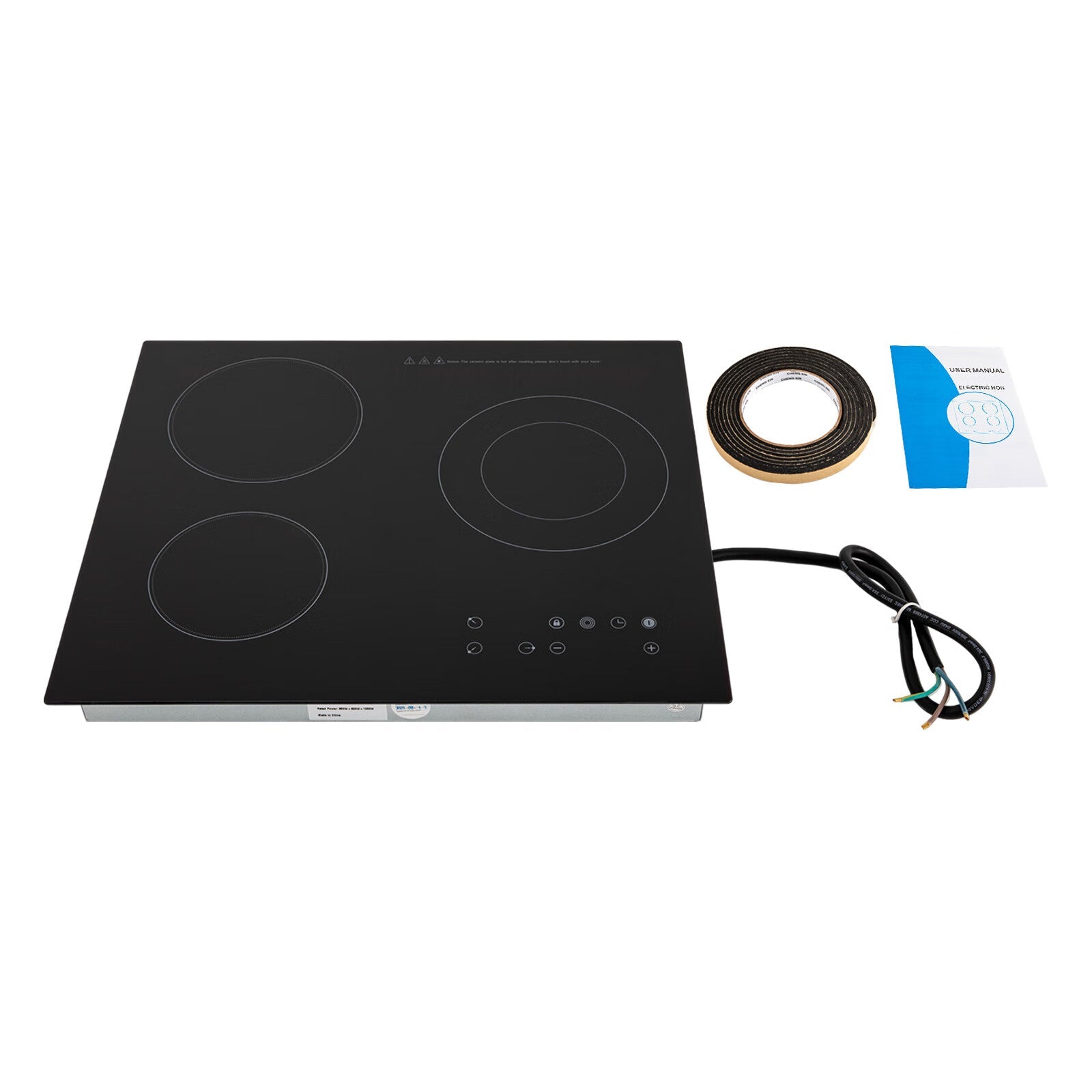 Aiqidi 2600W Electric Ceramic Cooktop 3 Burners Built-in Electric Cooktop Sensor Touch Control Countertop Electric Hot Plate Stove Top with Kid Safety Lock and Timer 9 Heating Level 110V