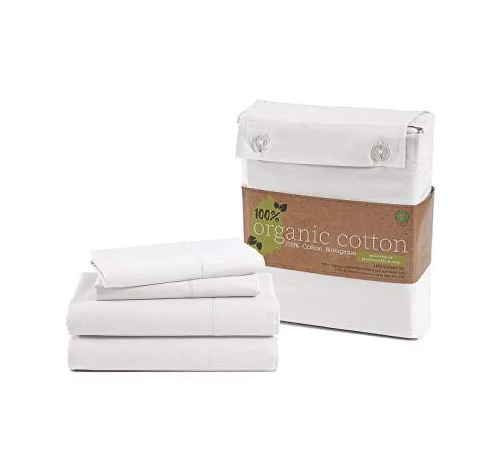 100% Organic Cotton Pure White King-Sheets Set 4-Piece Percale Weave Bedding Sheets for Bed Breathable Fits Mattress Upto 15" Deep