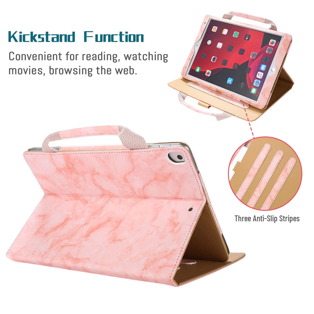 iPad 6th Generation Case, iPad 5th Gen Case, iPad Air 2 & 1st/iPad Pro 9.7 Case, Dteck Multi-Angle Stand Magnetic  Leather Bag Folio Cover with Handle Document Pocket [Auto Wake/Sleep], Pink Marble