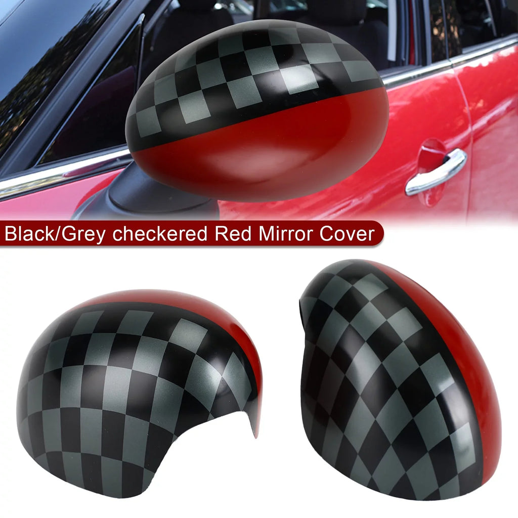 Black/Grey checkered Red Mirror Cover for  Cooper Hardtop F55 F56