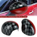 Black/Grey checkered Red Mirror Cover for  Cooper Hardtop F55 F56