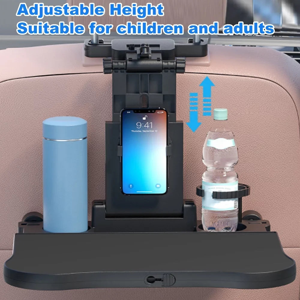 Aibecy Adjustable Car Seat Travel Table Multifunctional Foldable Car Back Seat Food Tray, Car Table with Phone Holder for Working, Writing, Eating Black