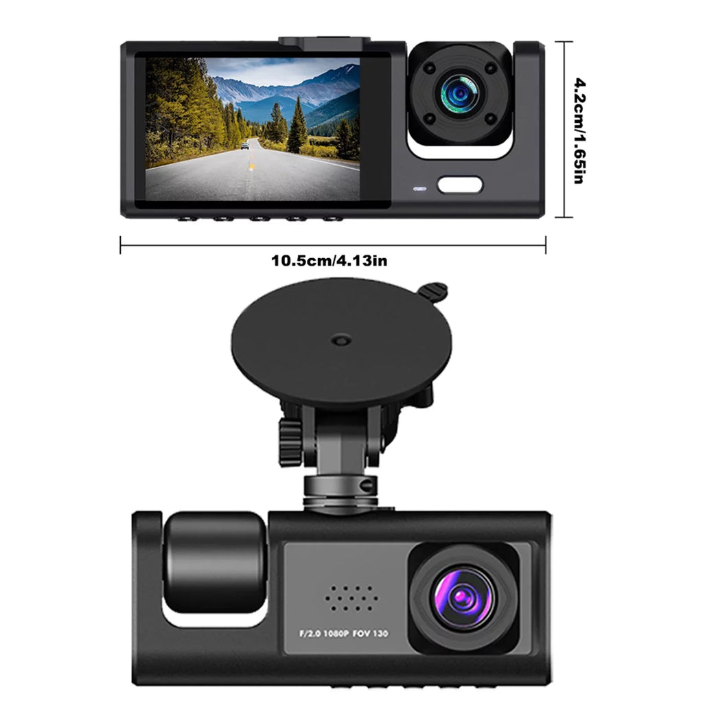 Andoer Dash Cam Front and Rear Inside 3 Cameras 1080P+720P+480p Car Rearview Mirror Car Video Recording Camcorder Night Vision Car Camera Recorder Auto Safety Driving Recorder