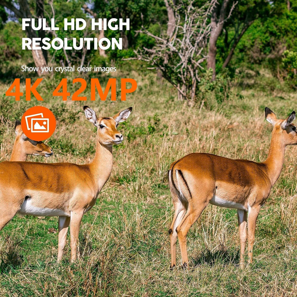 WiFi Trail Game Camera 4K 42MP Bluetooth Hunting Deer Camera with 3PIR Sensor Infrared Night Vision Waterproof IP66 0.2s Trigger 2.4"  Trail Cam for Wildlife Monitoring