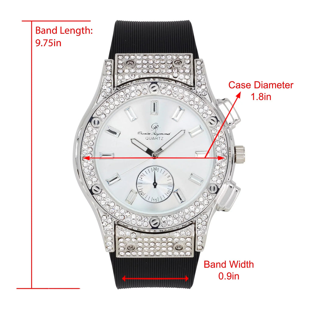 Bling-ed Out It's Lit! Hip Hop Watch & Jewerly Set w/Cuban Chain Bracelet, Kite Bling Earrings & Ring - GJM13 (8, ST10311  ) : B0CHF5CL34