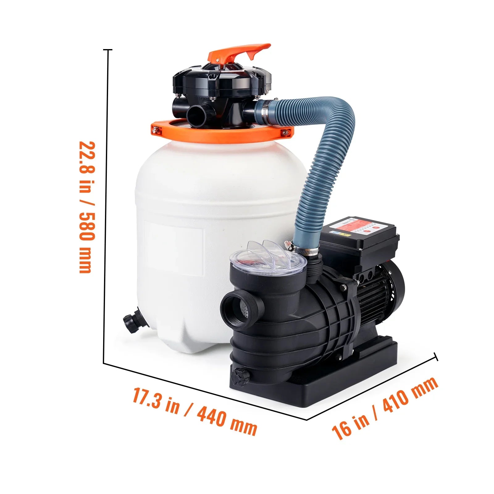 12" 6-Way Valve Sand Filter Above Ground with 1/2HP Swimming Pool Pump 3000GPH Flow