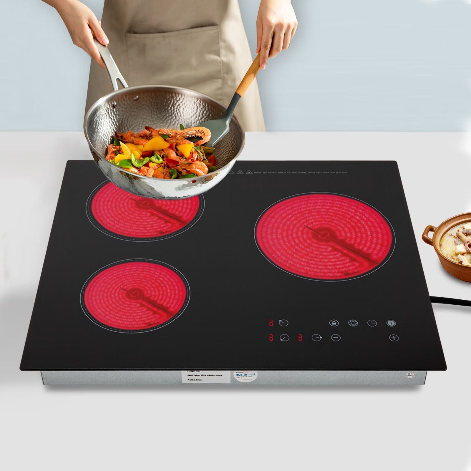 Aiqidi 2600W Electric Ceramic Cooktop 3 Burners Built-in Electric Cooktop Sensor Touch Control Countertop Electric Hot Plate Stove Top with Kid Safety Lock and Timer 9 Heating Level 110V
