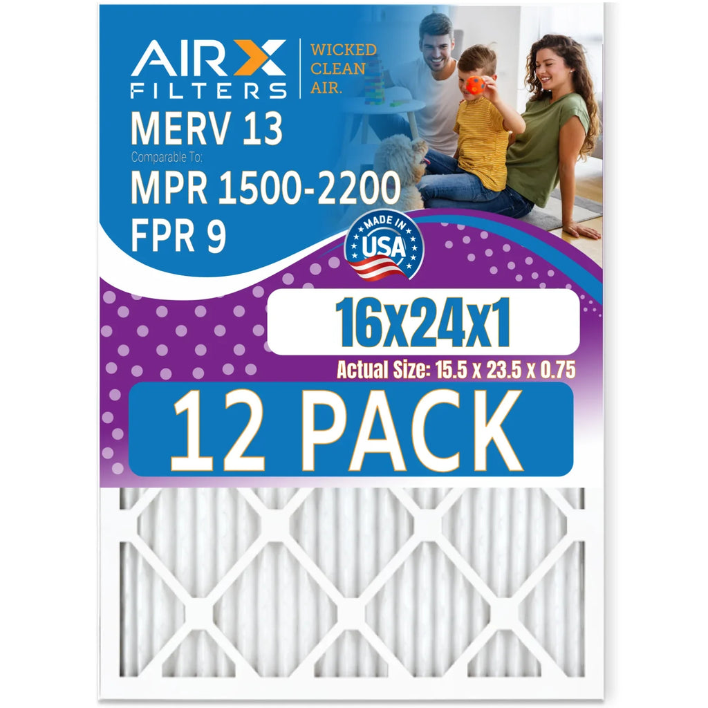 16x24x1 Air Filter  13 Rating, 12 Pack of Furnace Filters Comparable to  1500 - 2200 &  9 - Made in  by     .