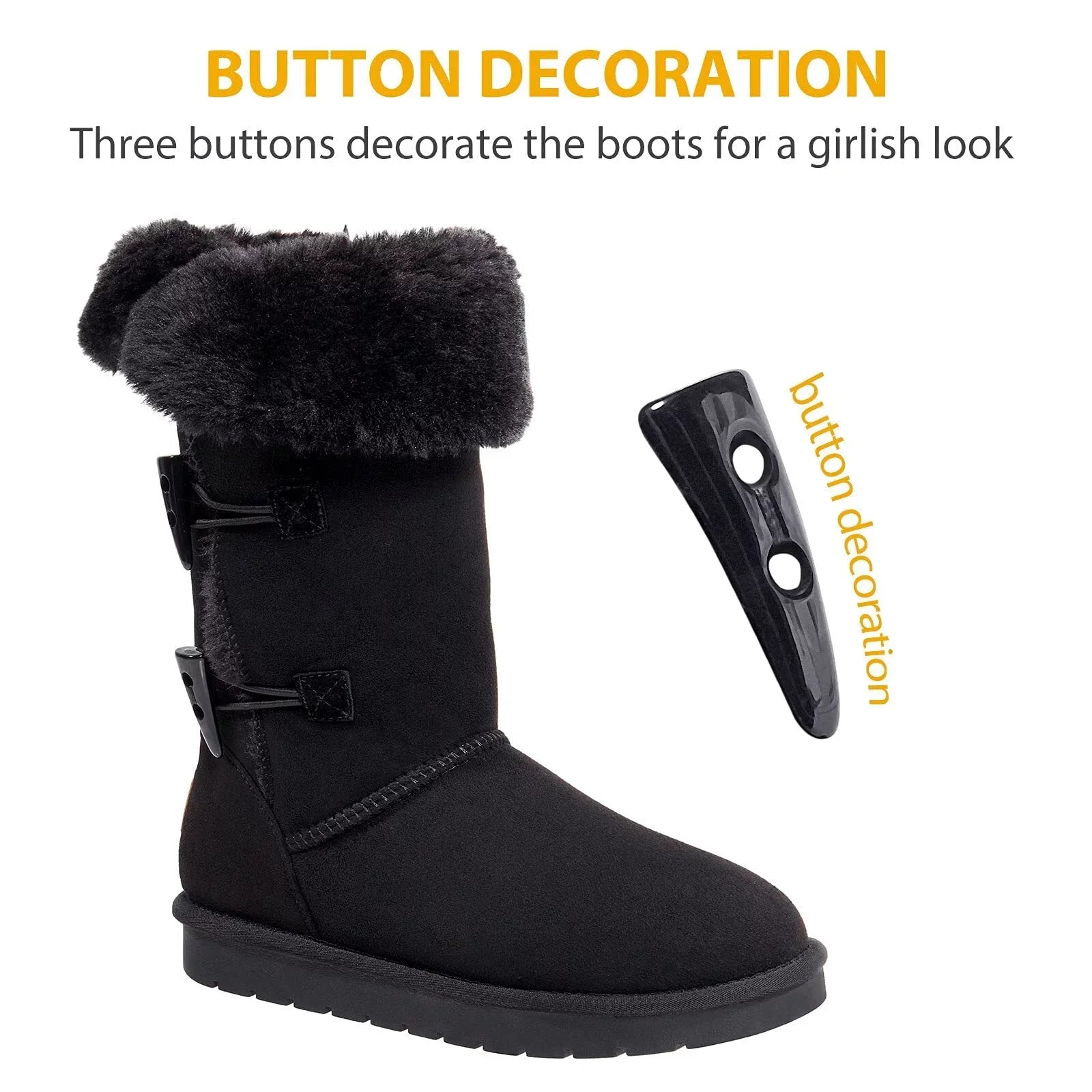 Winter Tall Boots for Women Snow Boot Button Fashion Black Boots Knee High Classic Slip On Boot Outdoor Shoes