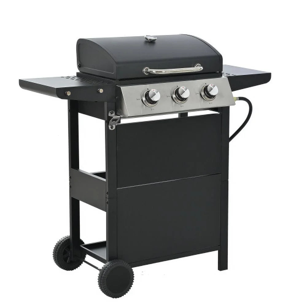 Kaireey 3 Burner  Propane Gas Grill, Stainless Steel 30,000  Patio Garden Barbecue Grill with Two Foldable Shelves