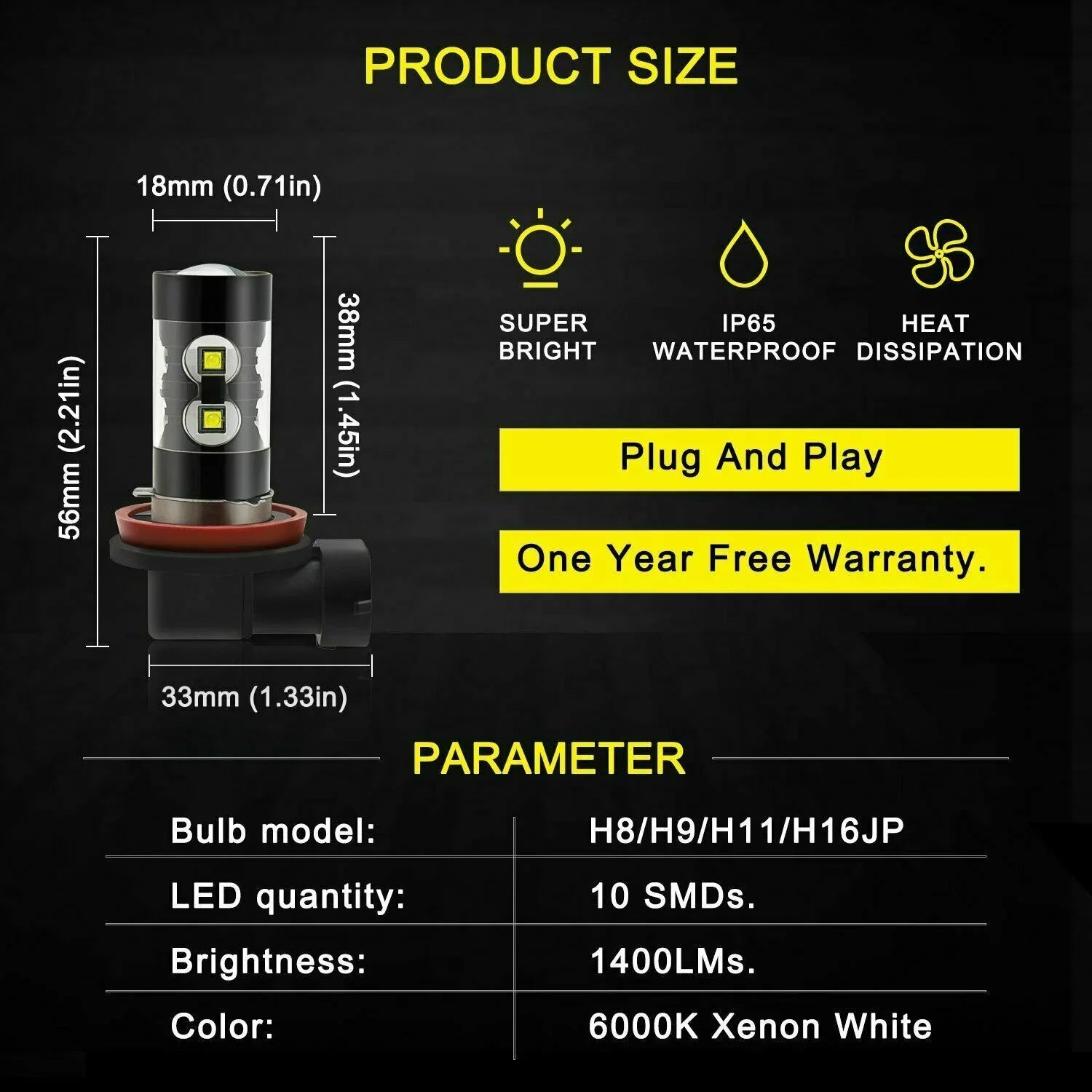 D4S  Headlight Bulbs for Mazda -5 2018 H11 H8 Led Fog Lights 4pcs