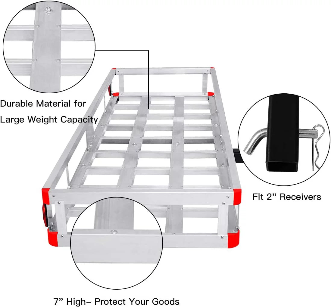 Hitch Cargo Carrier Fits 2” Receiver, 60” x 22” x 7” Mount Luggage Rack, Aluminum Trailer Vehicle Cargo Basket for , Truck, Car, 500LBS Capacity